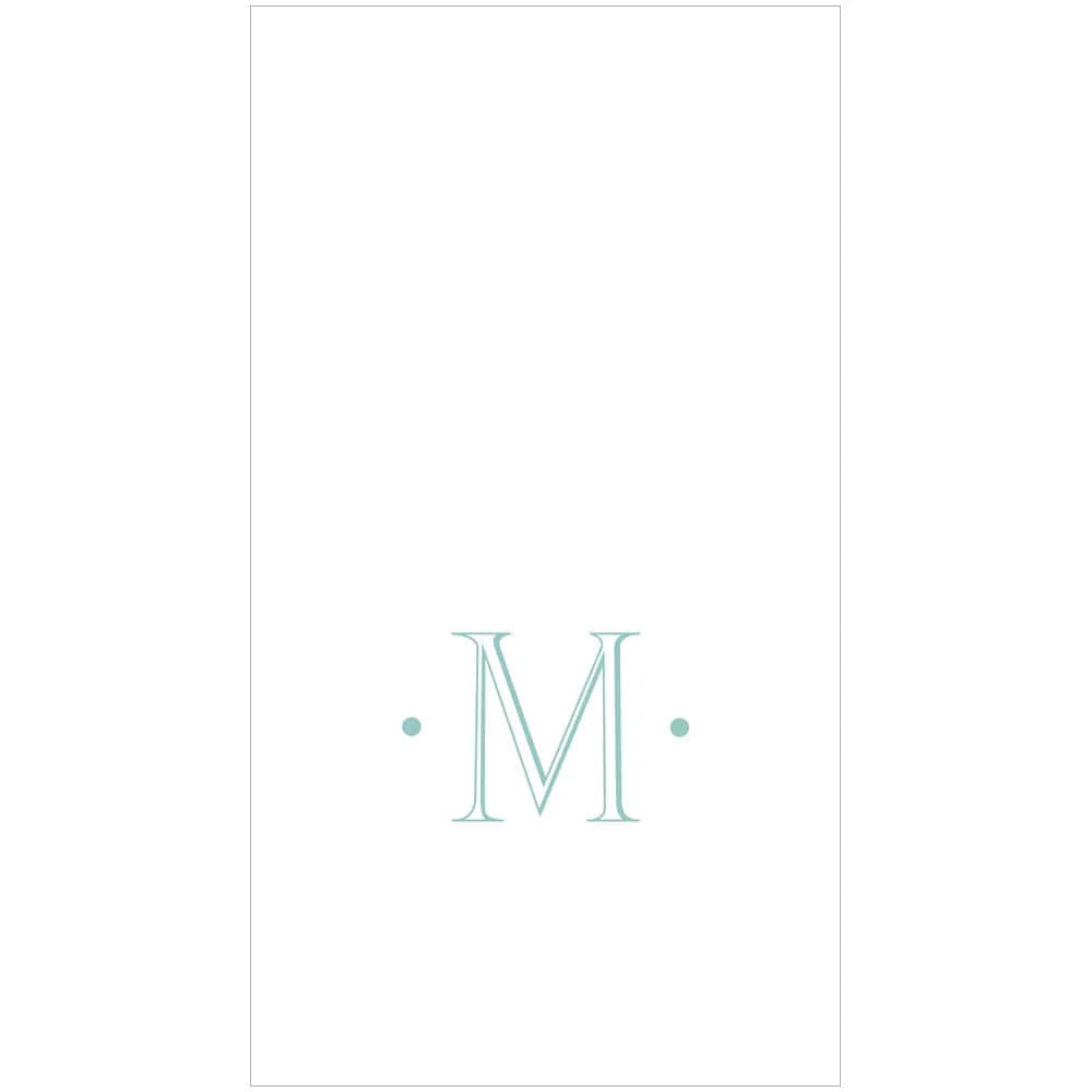 Caspari Antique Robin's Egg Single Initial Guest Towel Napkins - 24 Per Box