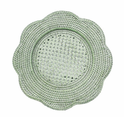 Caspari Scalloped Rattan Charger - Green