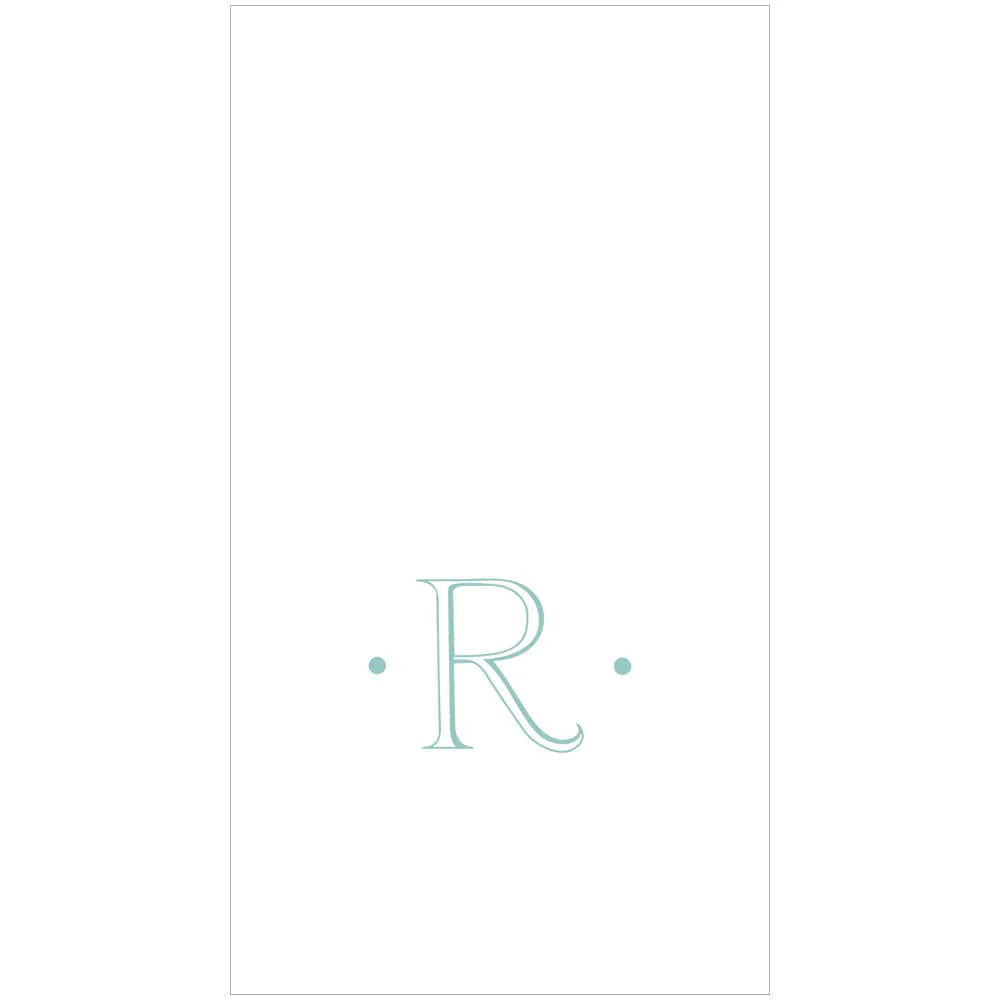 Caspari Antique Robin's Egg Single Initial Guest Towel Napkins - 24 Per Box