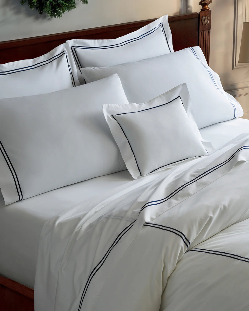 Petite Plume Luxe Premium Cotton Duvet - White w/Navy Piping