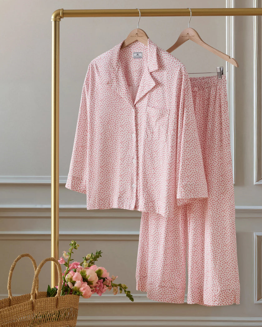Petite Plume Olivia Wide Leg Pima Pajama Set - Sweethearts