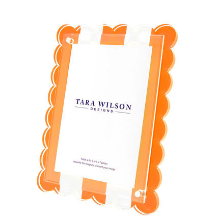 Tara Wilson Designs Acrylic Beveled Scallop Frame - Orange & White Stripe