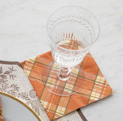 Hester & Cook Orange Plaid Paper Cocktail Napkins