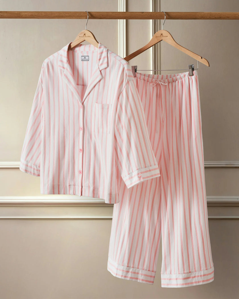 Petite Plume Olivia Wide Leg Pima Pajama Set - Pink Stripe