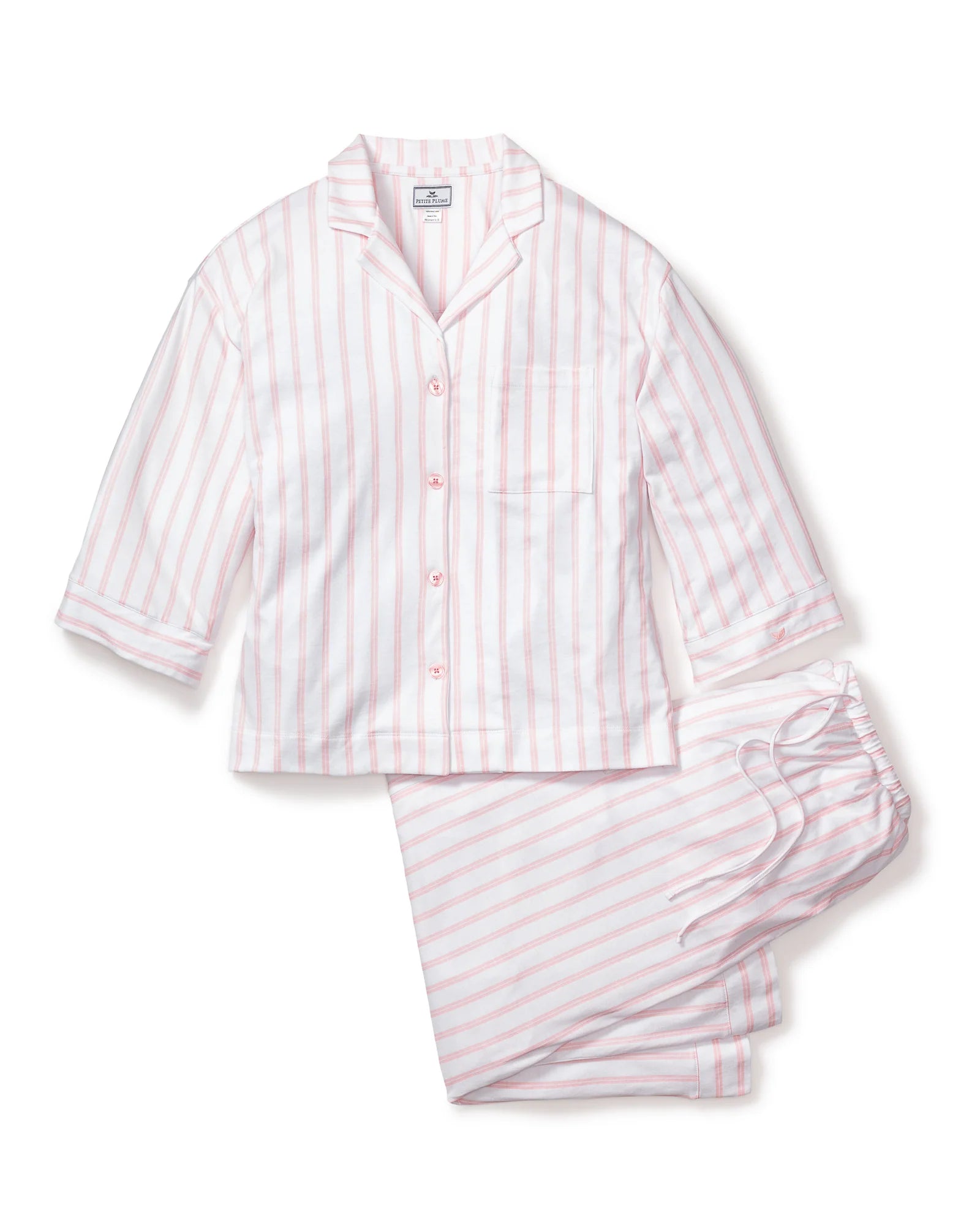 Petite Plume Olivia Wide Leg Pima Pajama Set - Pink Stripe