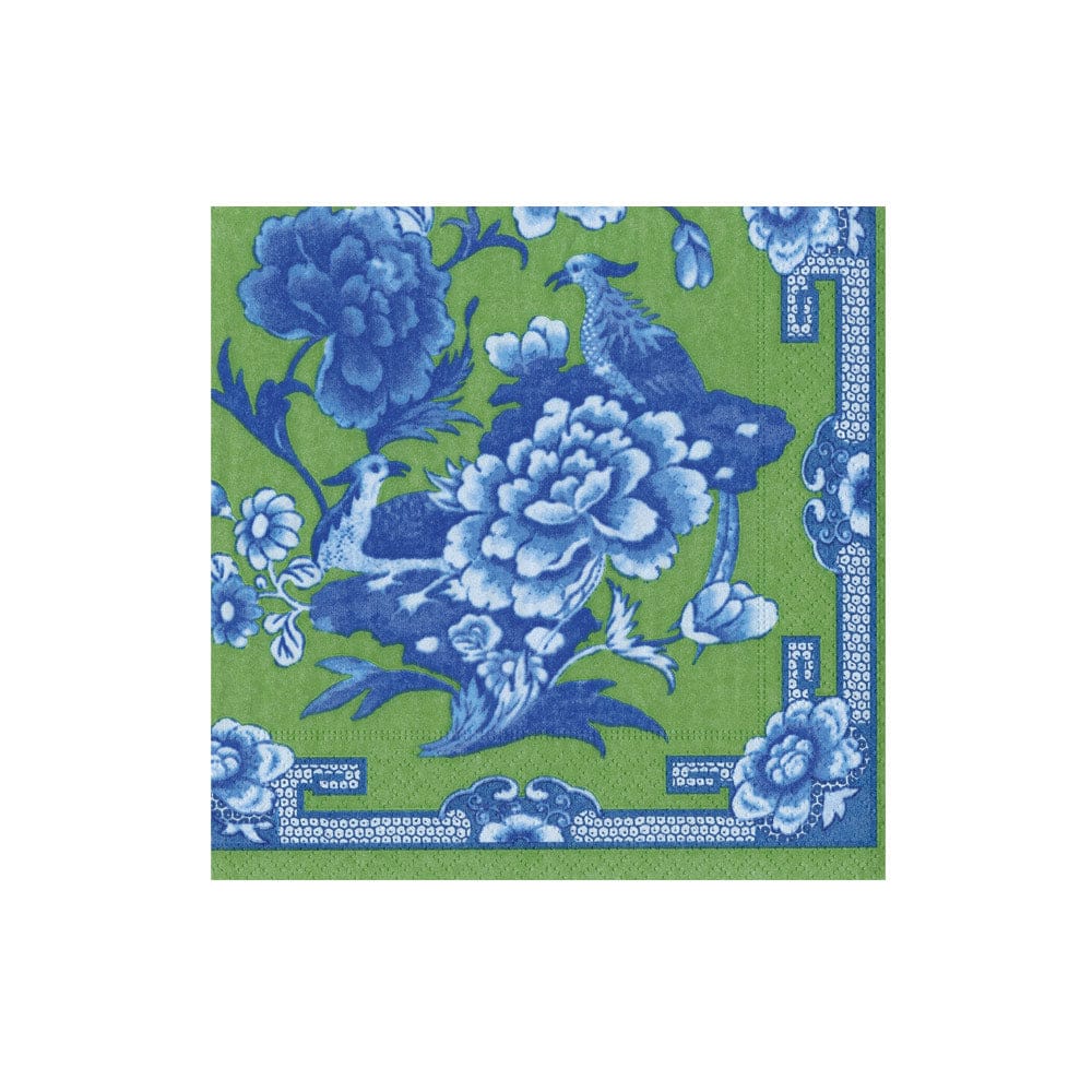 Caspari Green & Blue Plate Paper Cocktail Napkins