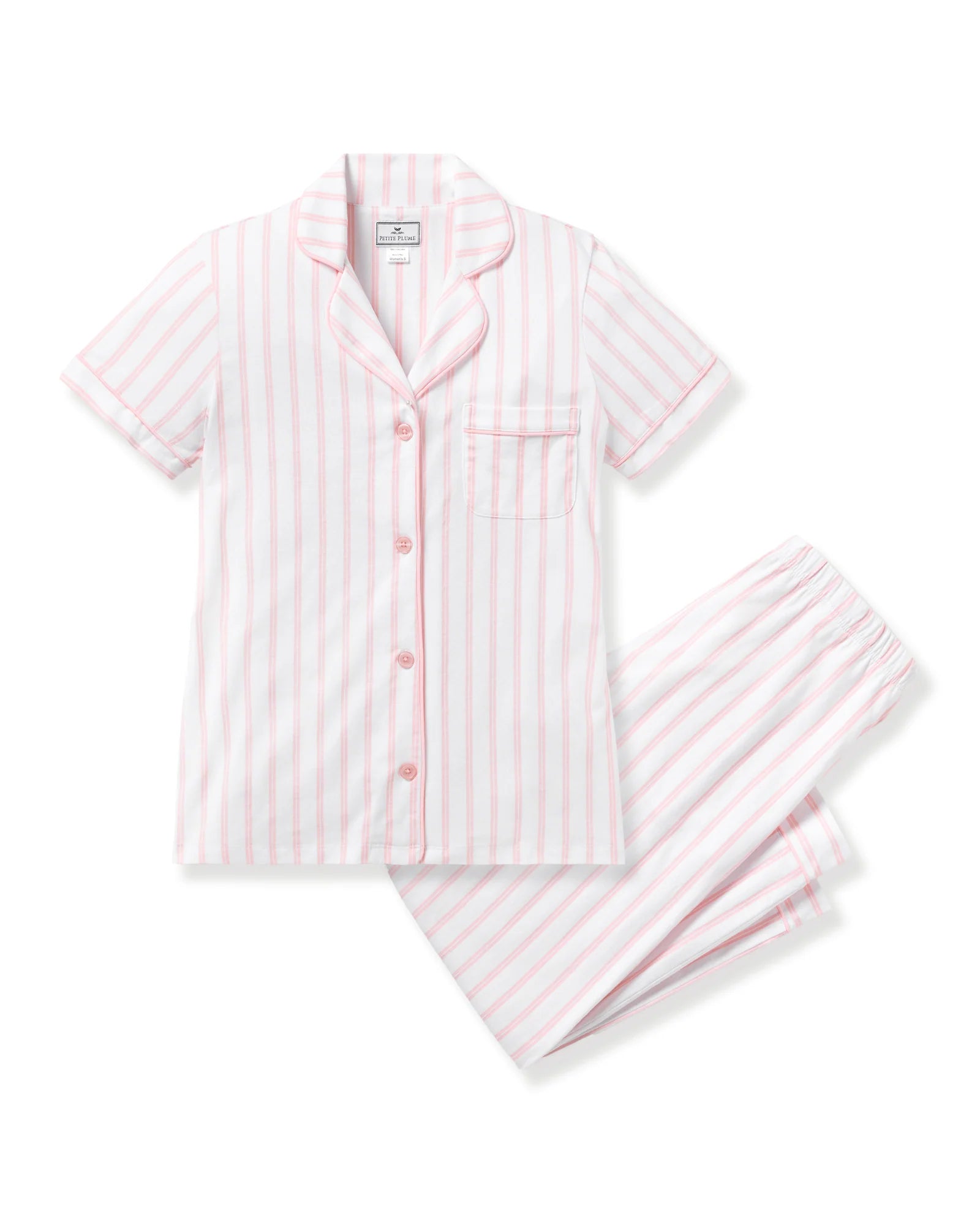 Petite Plume Women’s Crop Pima Pajama Set - Pink Stripe