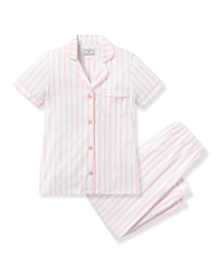 Petite Plume Women’s Crop Pima Pajama Set - Pink Stripe