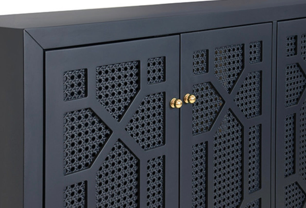 Worlds Away Claire Navy Cabinet with Cane Doors