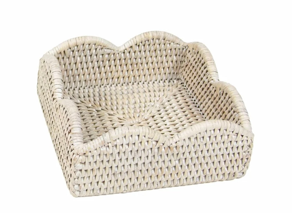 Caspari Rattan Cocktail Napkin Holder - Cream