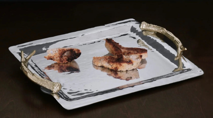 Beatriz Ball WESTERN Antler Emerson Large Tray with Gold Handles