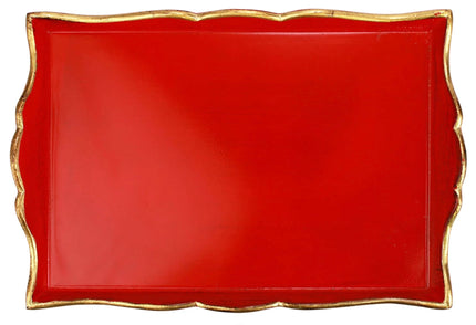 Vietri Florentine Red and Gold Handled Medium Rectangular Tray