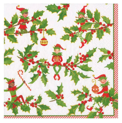 Caspari Jingle Elves Paper Cocktail Napkins