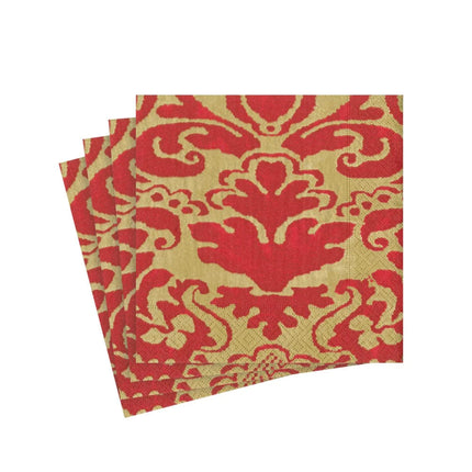 Caspari Palazzo Red Paper Linen Cocktail Napkins