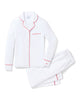 Petite Plume Women’s Long Pima Pajama Set - White with Red Piping