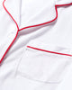 Petite Plume Women’s Long Pima Pajama Set - White with Red Piping