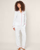 Petite Plume Women’s Long Pima Pajama Set - White with Red Piping