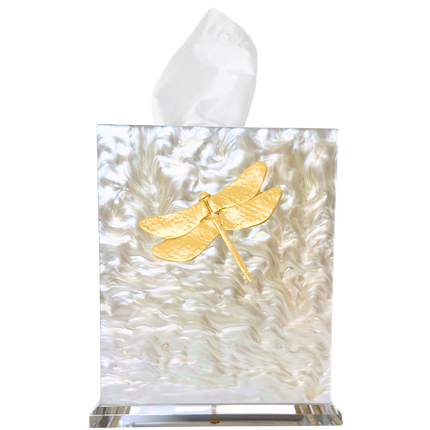 Southern Tribute Dragonfly Tissue Box Cover- Pearl