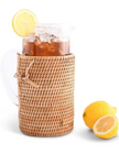 Vagabond House Glass Pitcher with Hand Woven Natural Rattan Cover