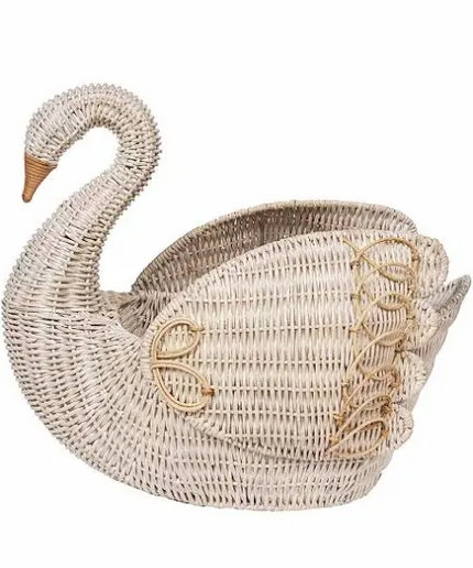 Juliska Provence Rattan Swan Basket- Whitewash