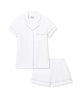 Petite Plume Women's Pima Short Sleeve Short Set in White with Periwinkle Piping