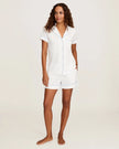 Petite Plume Women's Pima Short Sleeve Short Set in White with Periwinkle Piping