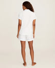 Petite Plume Women's Pima Short Sleeve Short Set in White with Periwinkle Piping