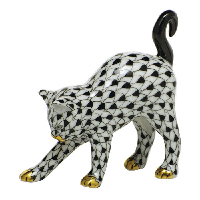 Herend Decorative Arched Cat - Black