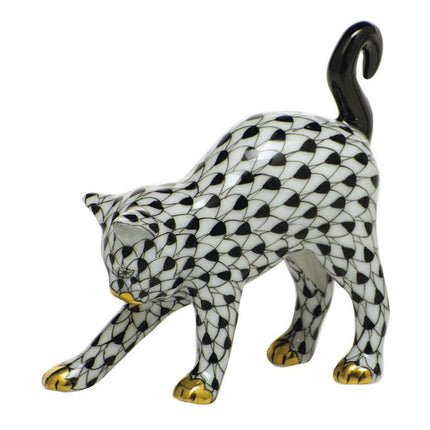 Herend Decorative Arched Cat - Black