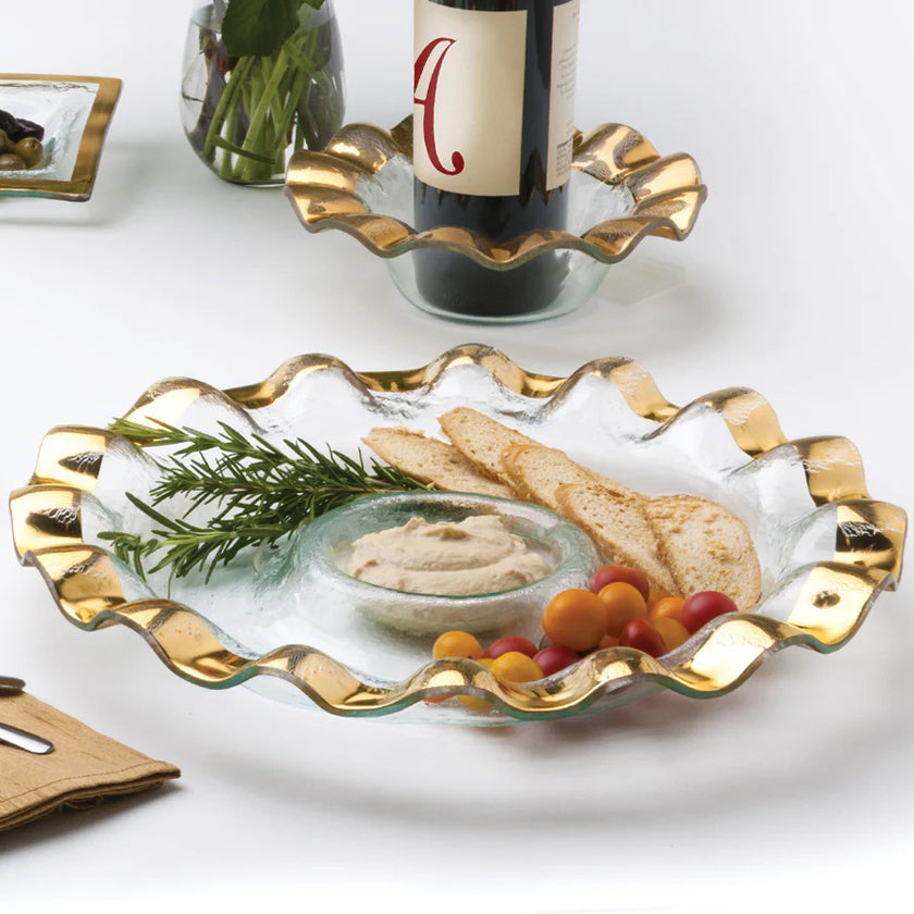 annieglass Ruffle Round Chip and Dip