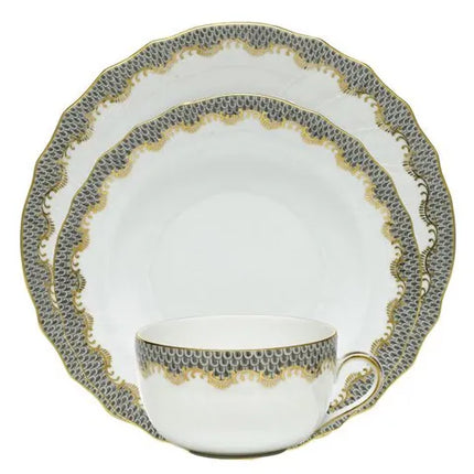 Herend Fishscale Rim Soup Plate - Gray