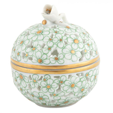 Herend Decorative Openwork Ball with Bud - Green