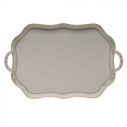 Herend Golden Edge Rectangular Tray with Branch Handles