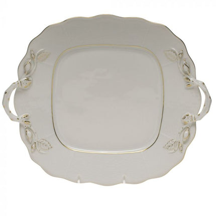 Herend Golden Edge Square Cake Plate with Handles