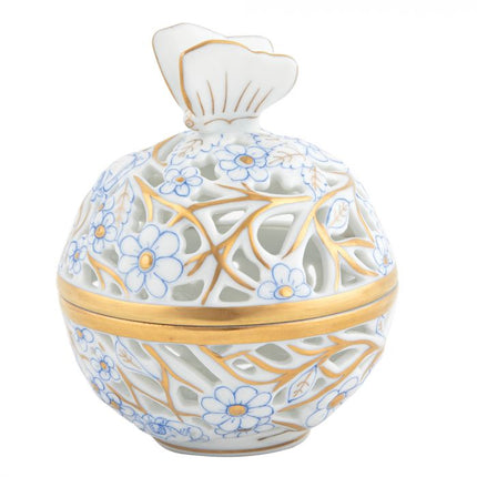 Herend Decorative Openwork Ball with Butterfly - Blue