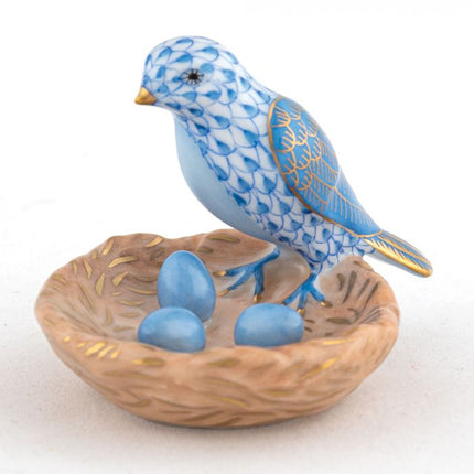 Herend Decorative Bird with Nest - Blue