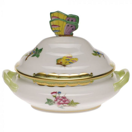 Herend Decorative Queen Victoria Mini Tureen with Butterfly - Green