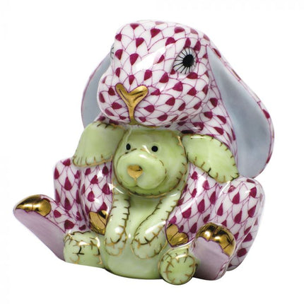 Herend Decorative Bunny and Lovey - Raspberry