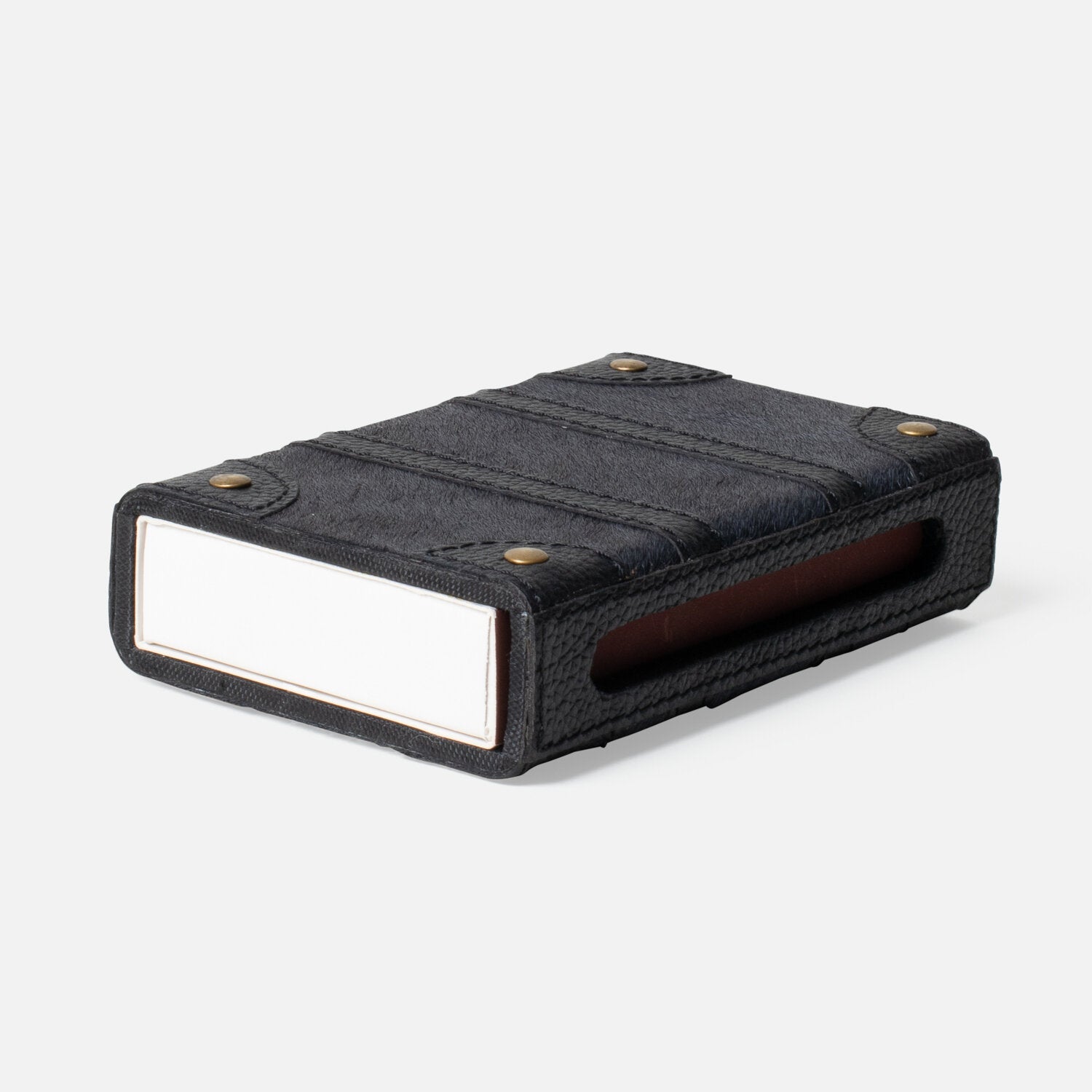 Thucassi Match Box & Sleeve- Dark Gray Hair-On-Hide/Black Full-Grain Leather