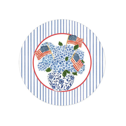 Caspari Flags & Hydrangeas Paper Dessert Plates